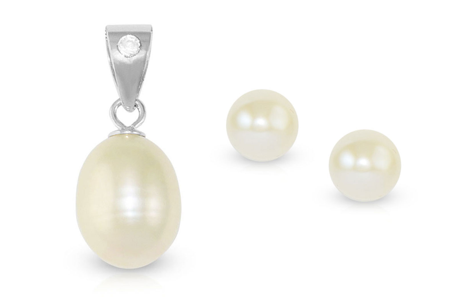 Vera Perla 0.01ct Diamond, 925 Silver White Pearl Pendant & Earrings