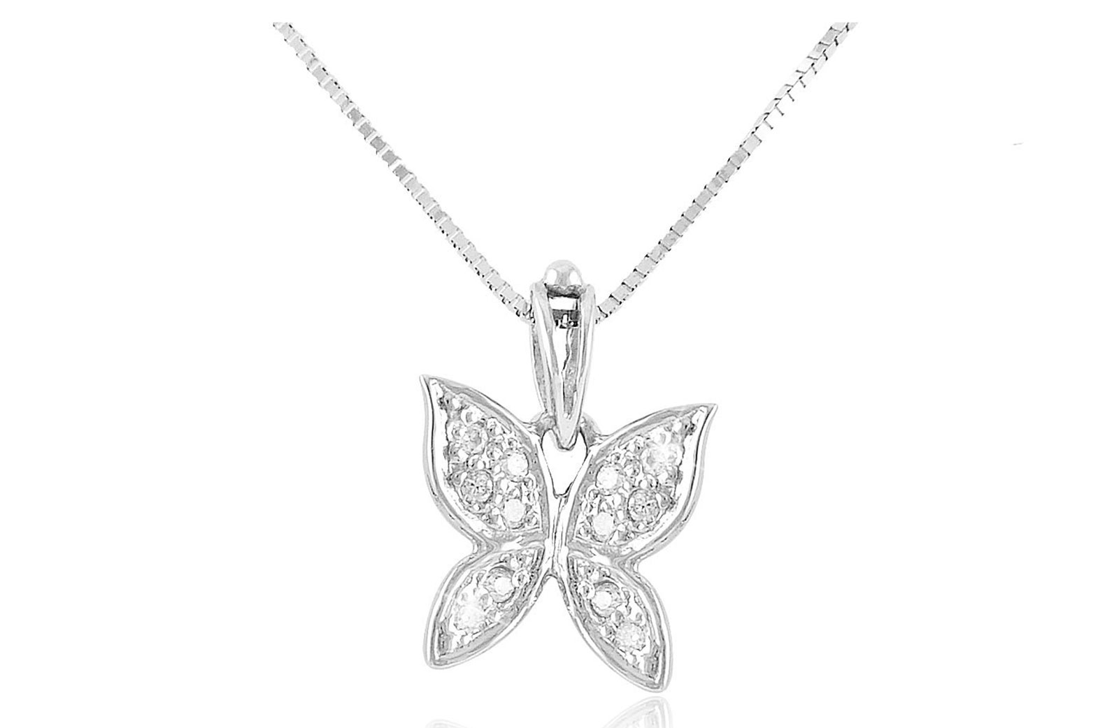 Vera Perla 0.06Cts Diamonds, 18K White Gold Butterfly Necklace