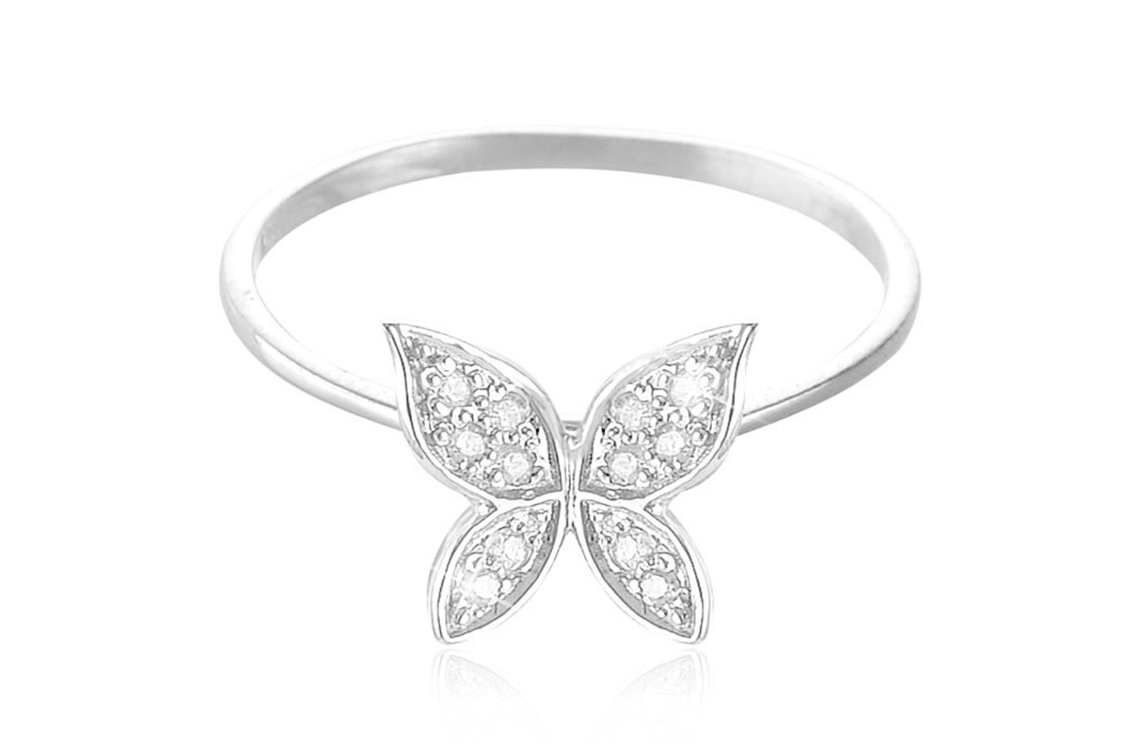 Vera Perla 0.06Cts Diamonds, 18K White Gold Butterfly Ring
