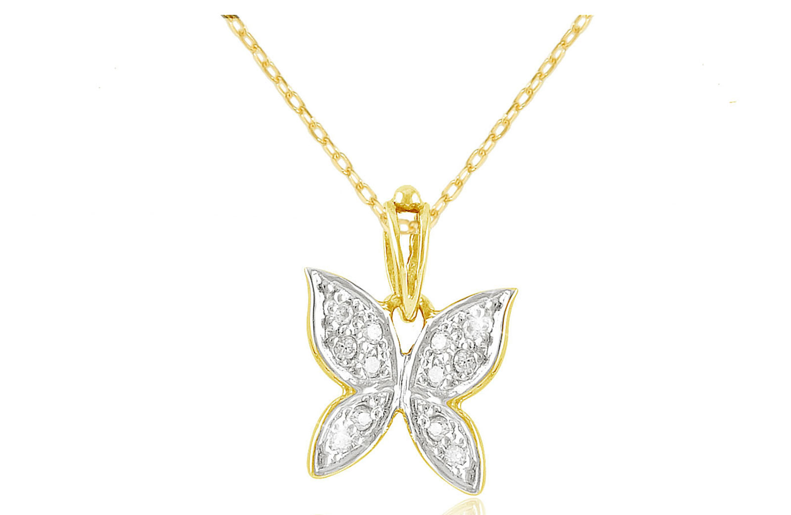 Vera Perla 0.06Cts Diamonds, 18K Yellow Gold Butterfly Necklace