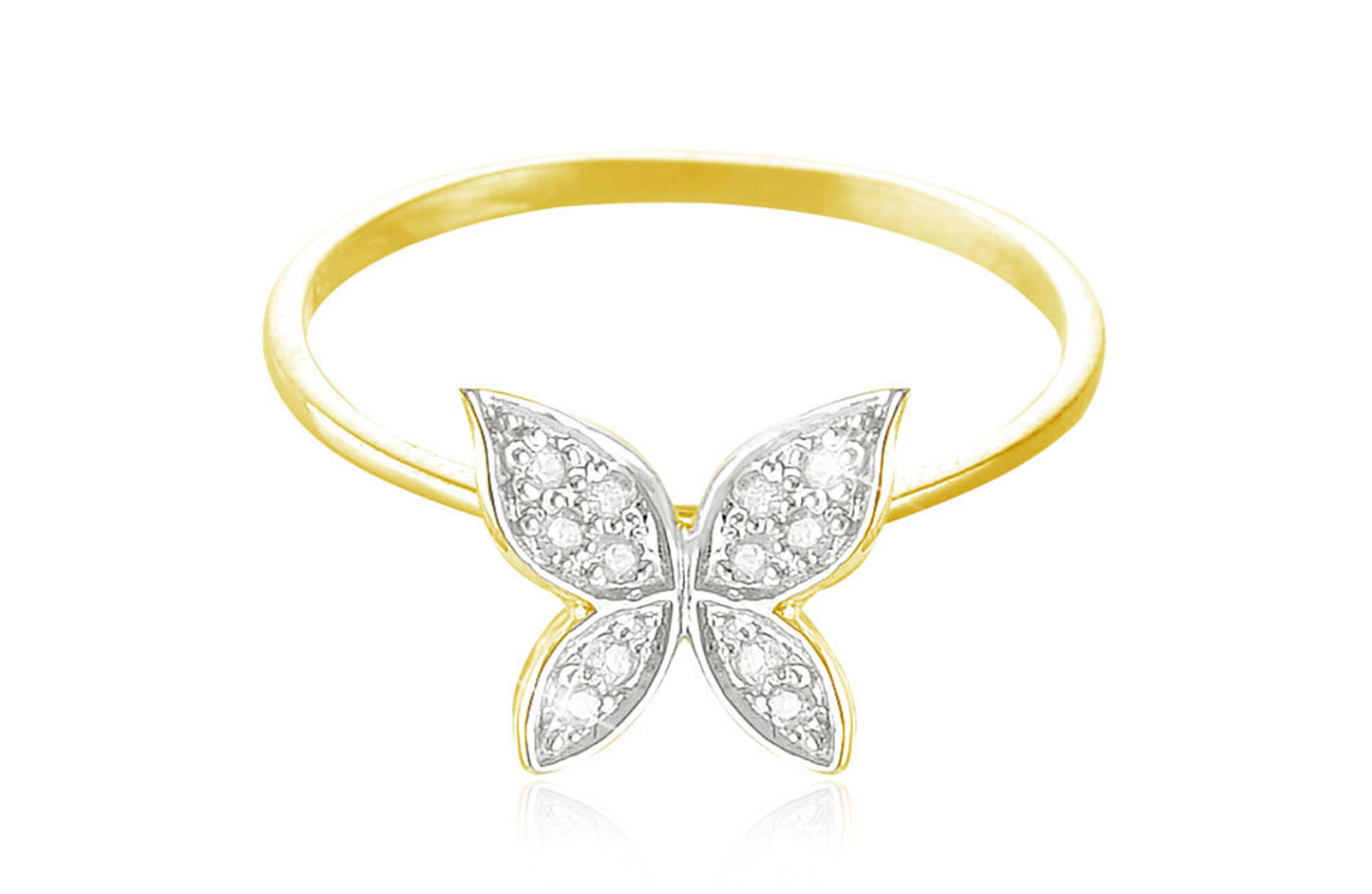 Vera Perla 0.06Cts Diamonds, 18K Yellow Gold Butterfly Ring