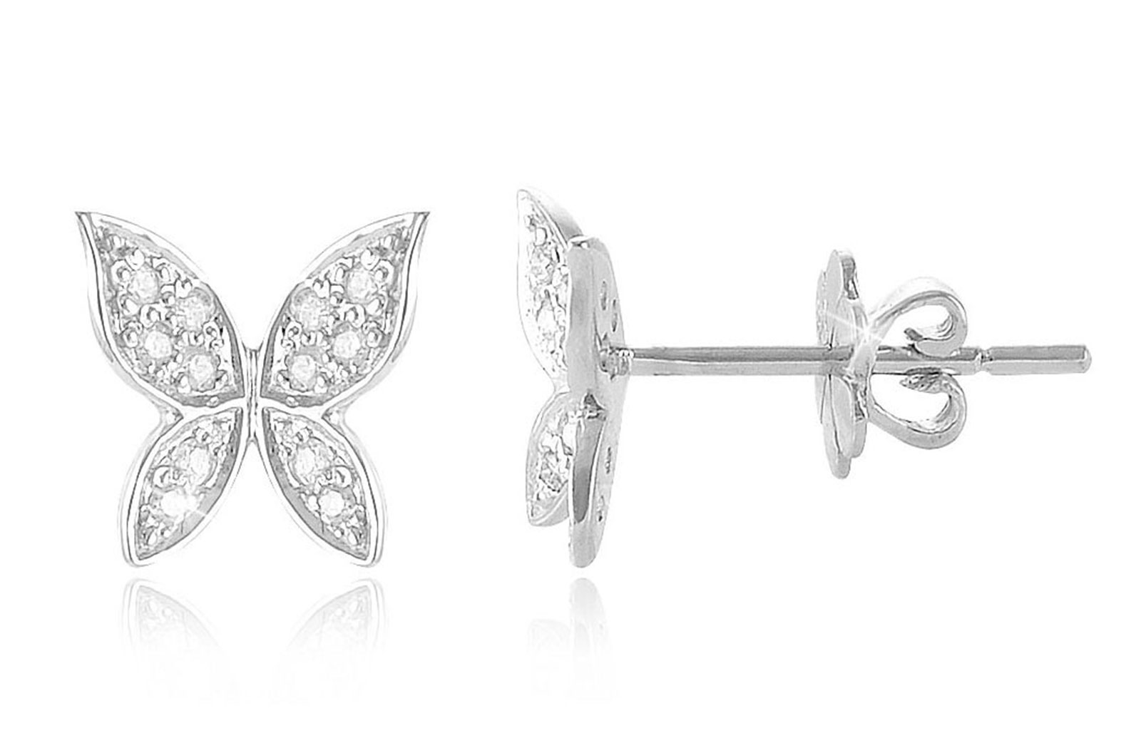 Vera Perla 0.12Cts Diamonds, 18K White Gold Butterfly Earrings