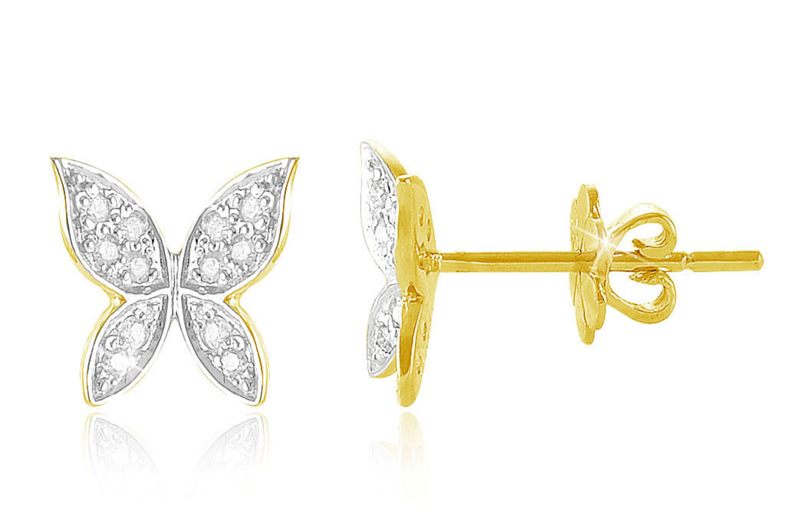 Vera Perla 0.12Cts Diamonds, 18K Yellow Gold Butterfly Earrings