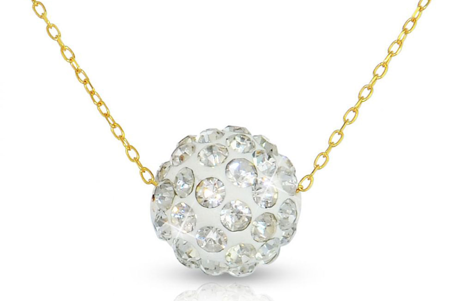 Vera Perla 10K Gold 10mm Simple Crystals Ball Necklace