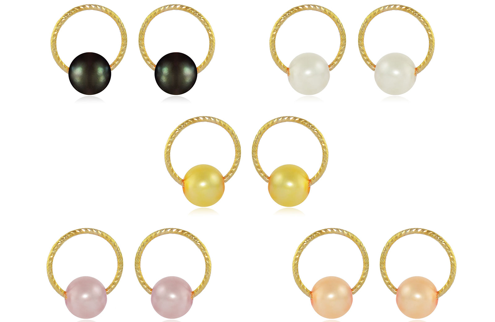 Vera Perla 10k Gold, 5-in-1 Interchangeable 7mm Round Pearls Earrings