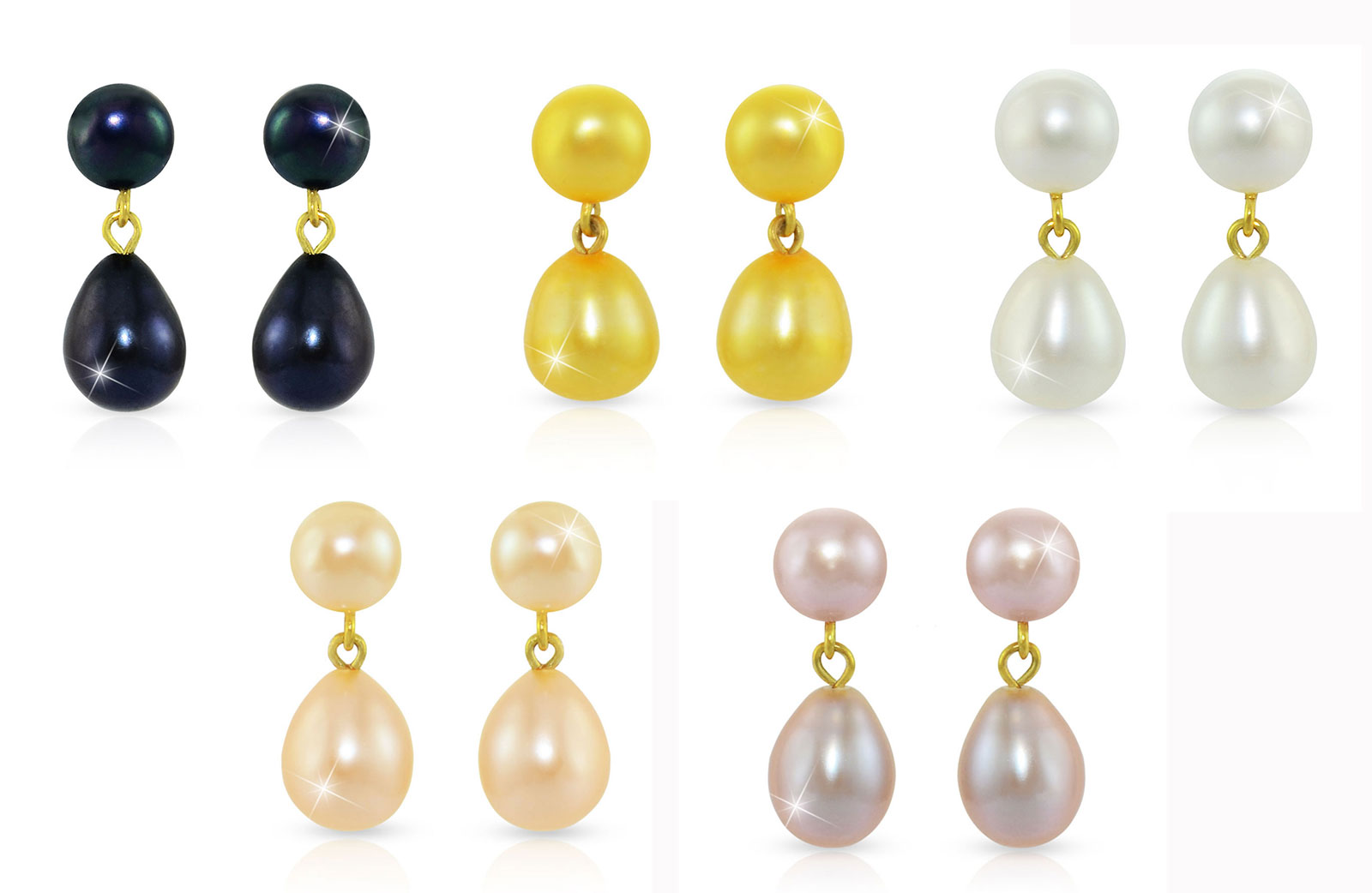 Vera Perla 10K Gold 7mm Genuine Pearls Drop and Dangle 5 Pairs Earrings