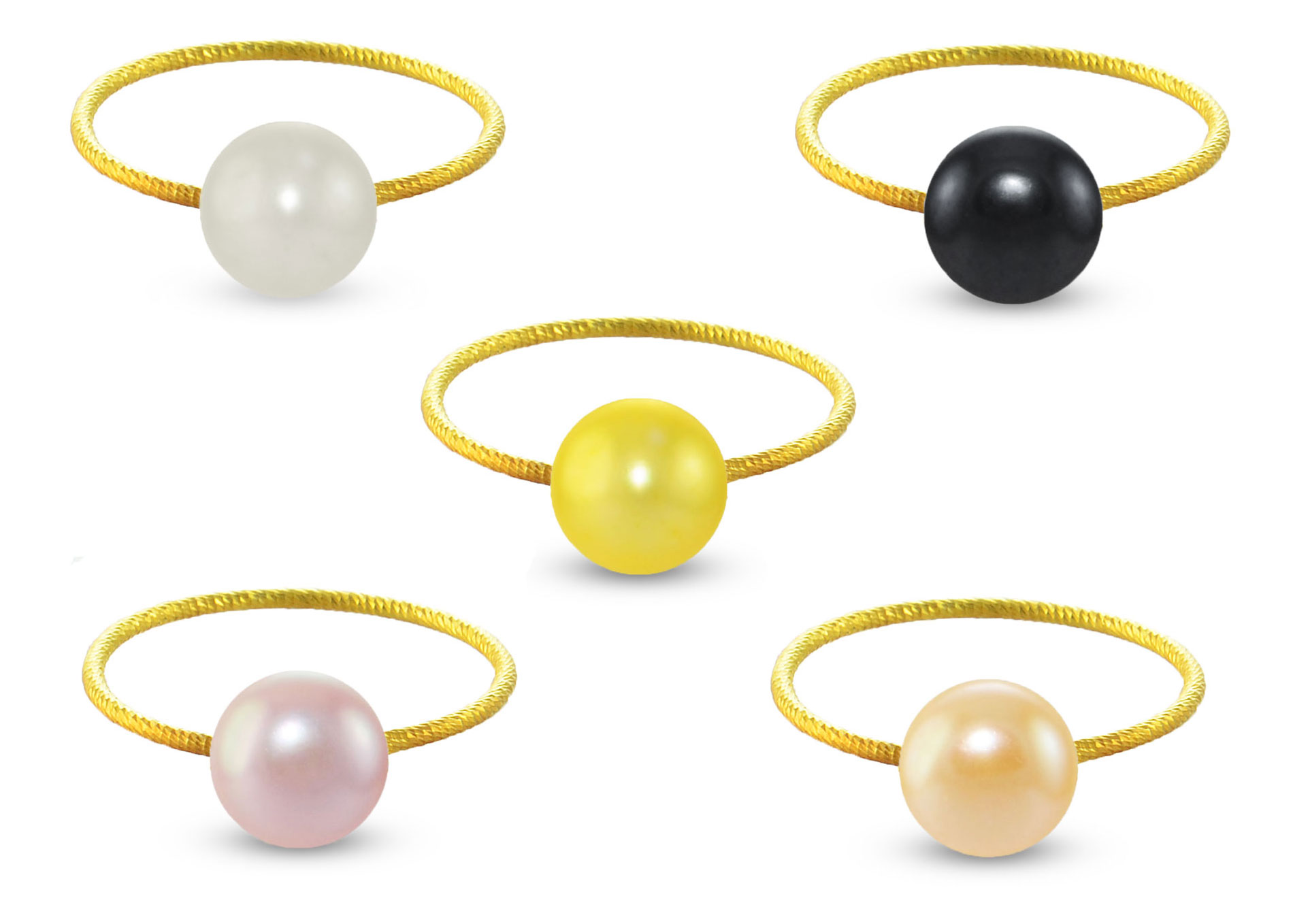 Vera Perla 10k Gold, 7mm Multicolor Pearls 5 pcs Ring Set