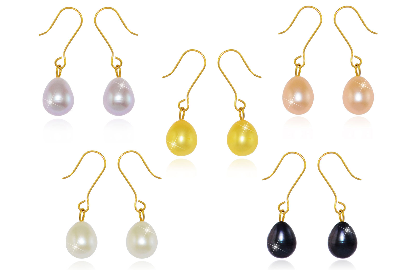 Vera Perla 10K Gold 7mm Pearls 5 Pairs Earrings