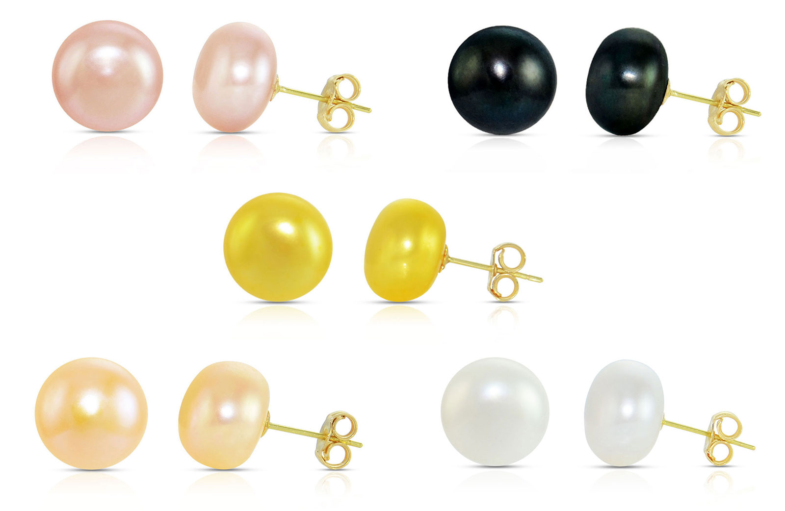 Vera Perla 10K Gold 9-10mm Pearls 5 Pairs Earrings