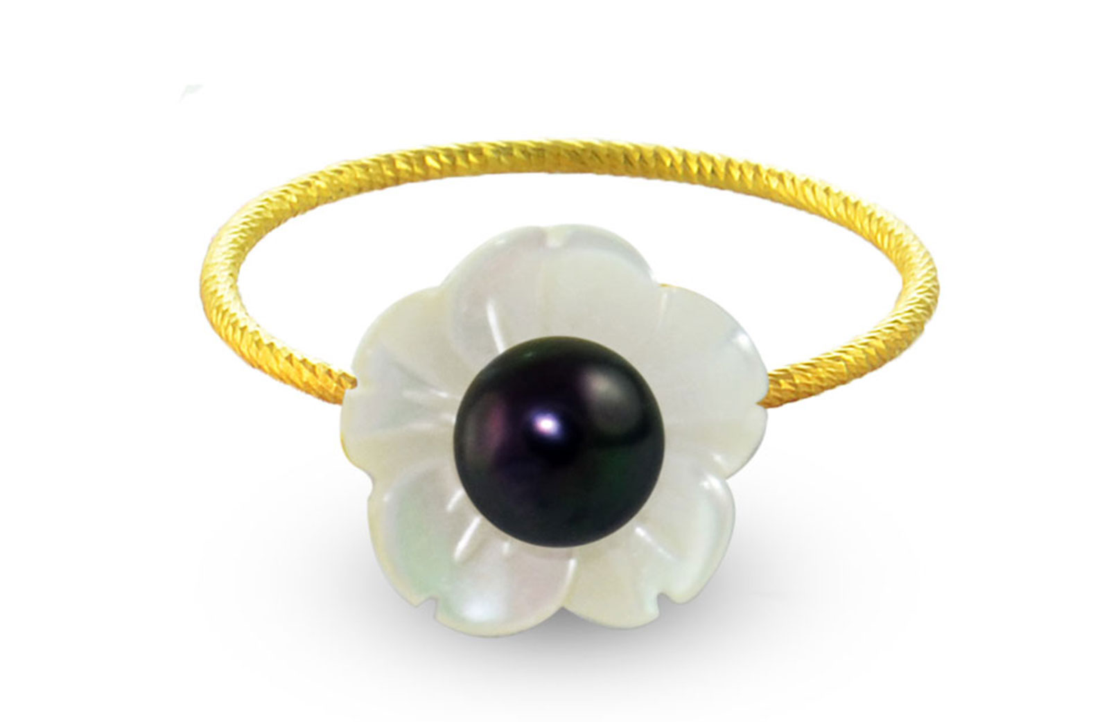 Vera Perla 10k Gold, Delicate 4mm Black Pearl Flower Shell Ring