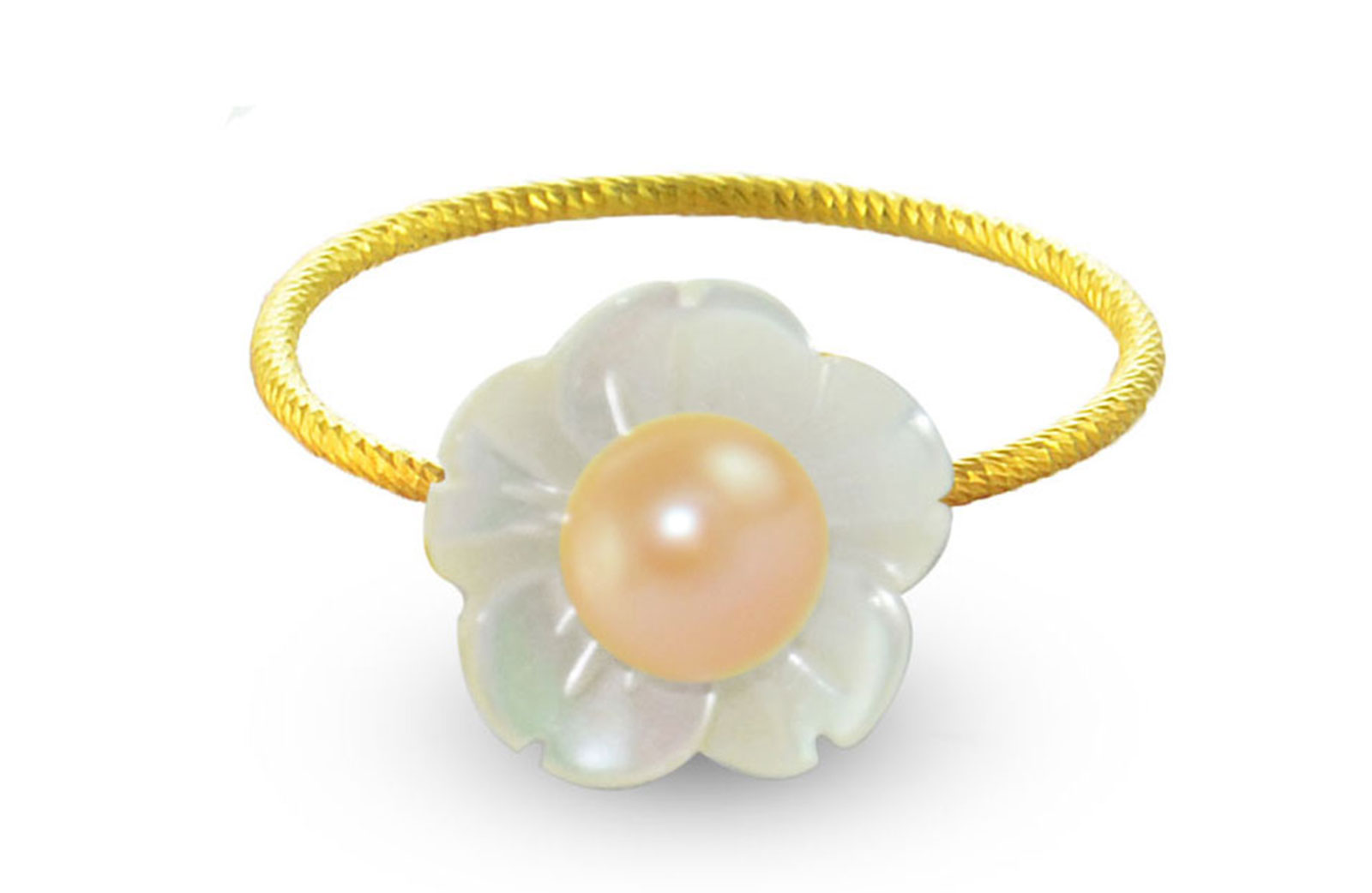 Vera Perla 10k Gold, Delicate 4mm Peach Pearl Flower Shell Ring
