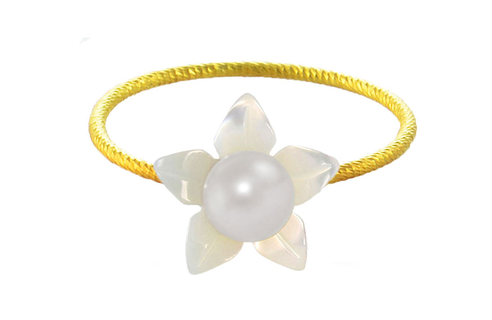 Vera Perla 10k Gold, Delicate 4mm White Pearl Flower Shell Ring