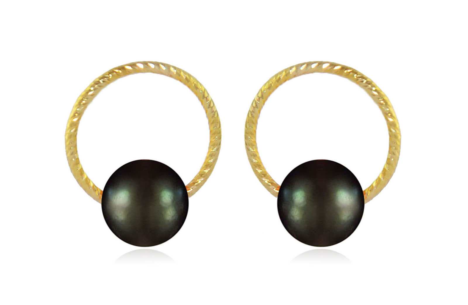 Vera Perla 10k Gold, Delicate 7mm Black Round Pearl Hoop Earrings