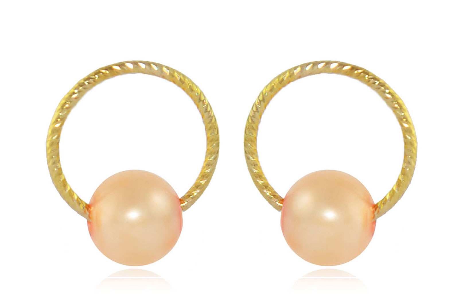 Vera Perla 10k Gold, Delicate 7mm Pink Round Pearl Hoop Earrings