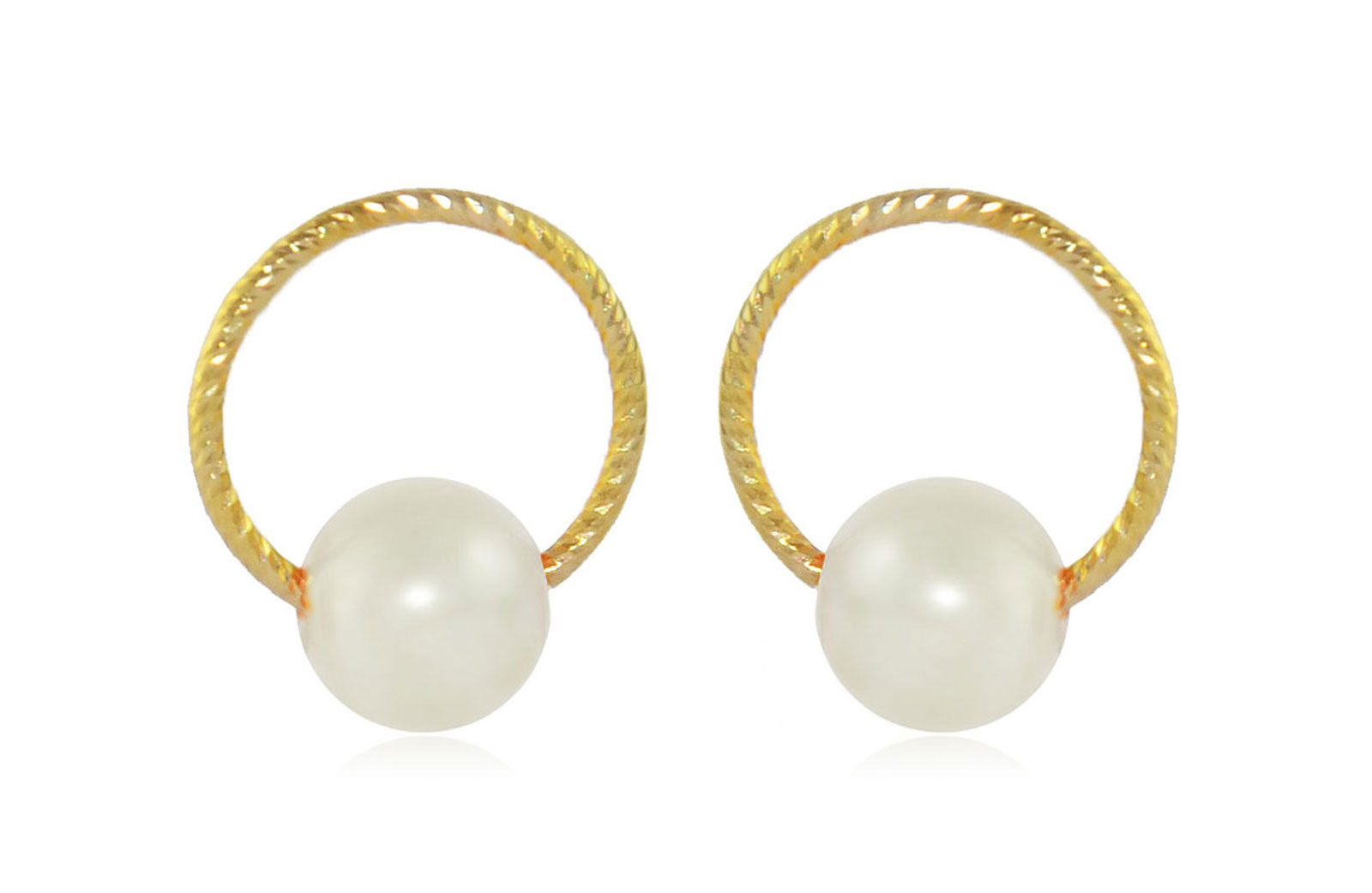 Vera Perla 10k Gold, Delicate 7mm White Round Pearl Hoop Earrings