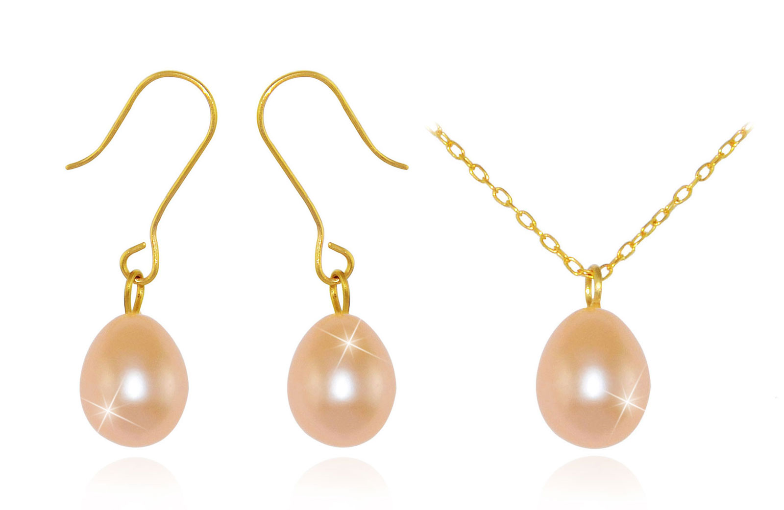 Vera Perla 10K Gold Genuine 7mm Pink  Drop Pearls Delicate Set