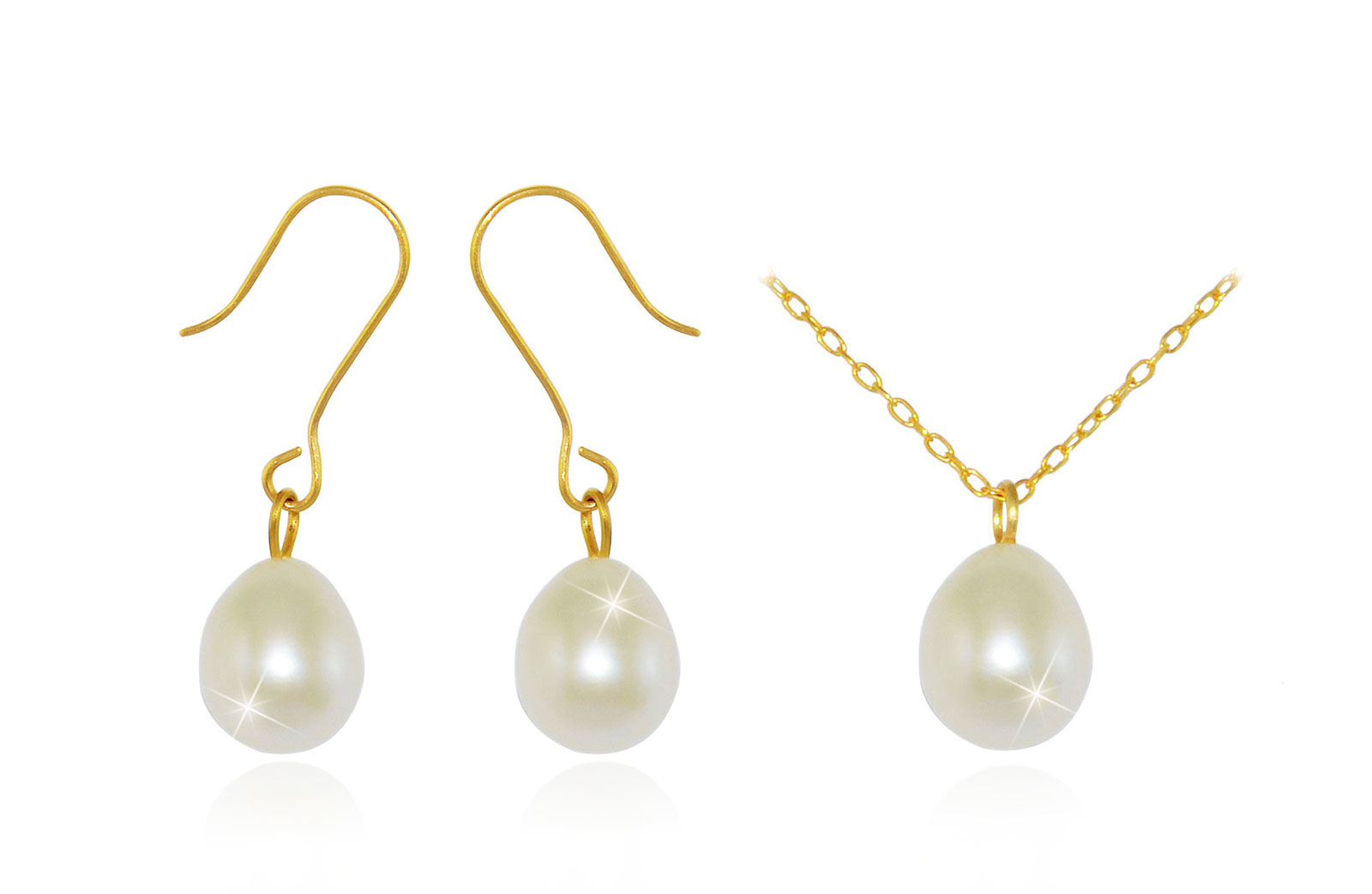 Vera Perla 10K Gold Genuine 7mm White Drop Pearls Delicate Set