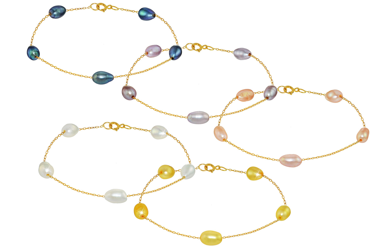 Vera Perla 10K Gold Genuine Pearls 5pcs Bracelets