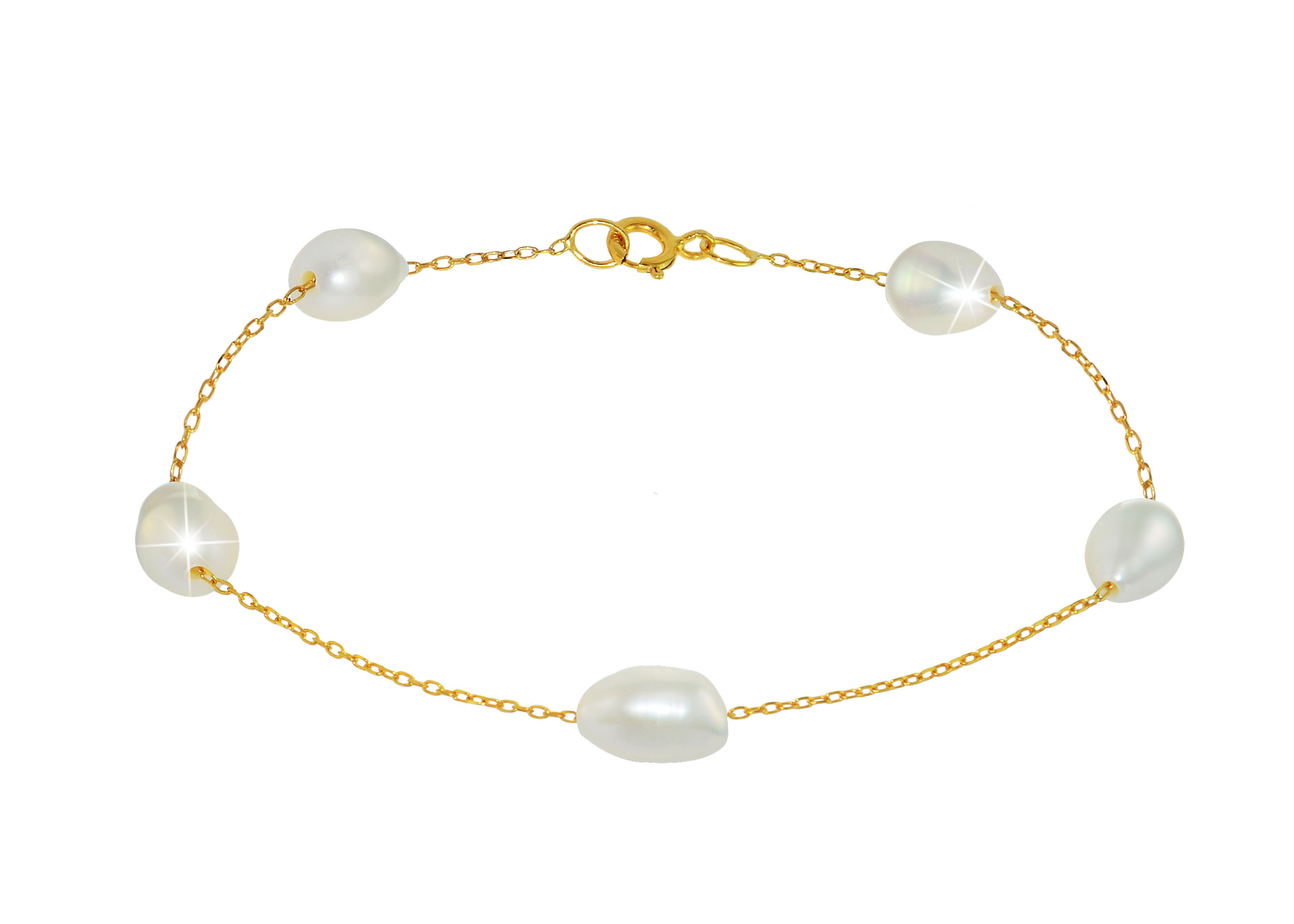 Vera Perla 10K Gold Genuine White Pearls Bracelet