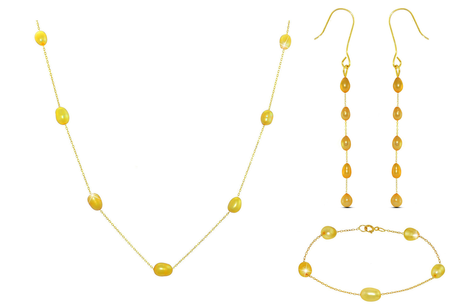 Vera Perla 10K Gold Golden  Pearls Jewelry Set - 3 pcs.