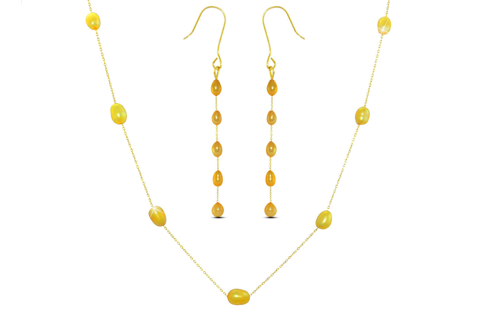 Vera Perla 10K Gold Golden Pearls Jewelry Set - 2 pcs.