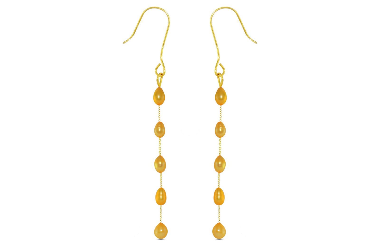 Vera Perla 10K Gold Golden Pearls Opera Drop Earrings