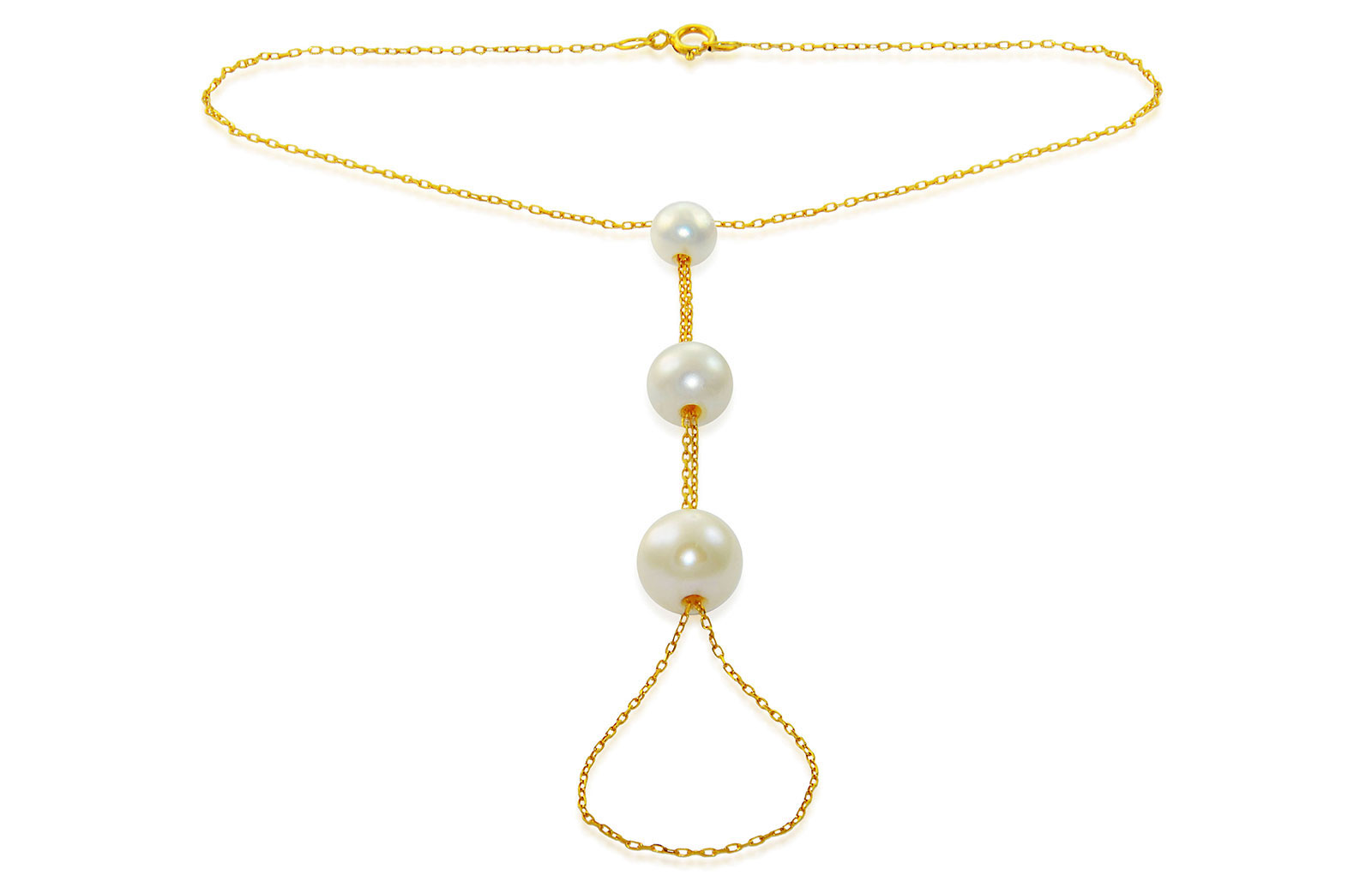 Vera Perla 10K Gold Gradual Built-in White Pearls Bracelet Ring