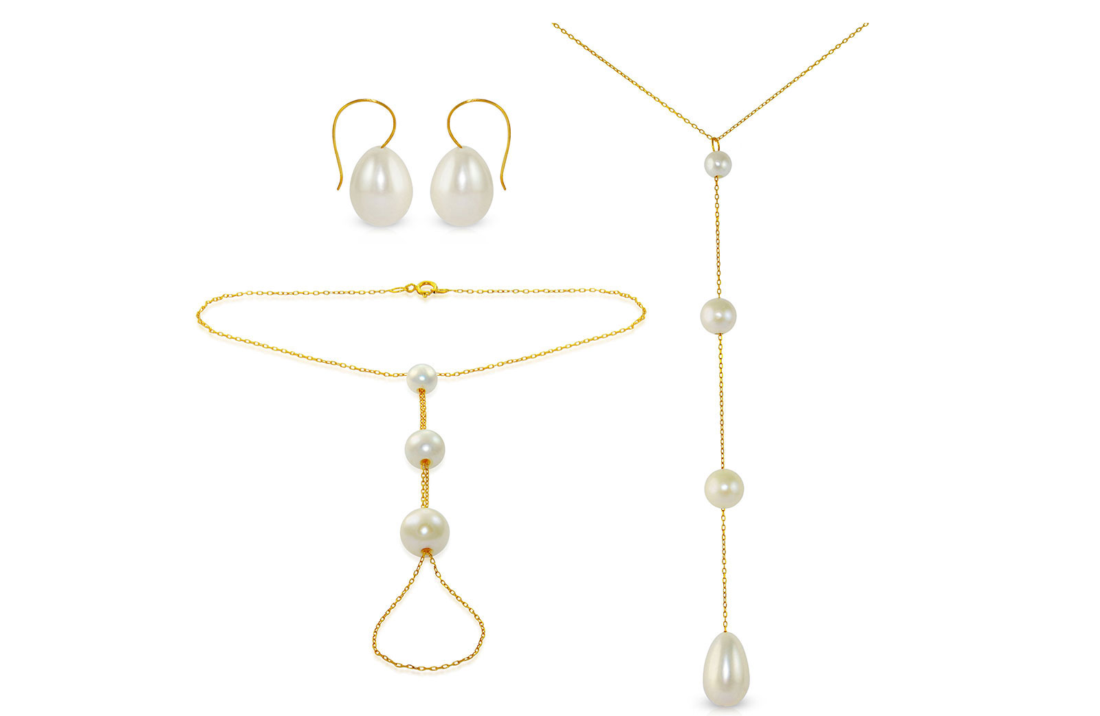 Vera Perla 10K Gold Gradual Built-in with Drop Pearl Jewelry Set, 3 pcs