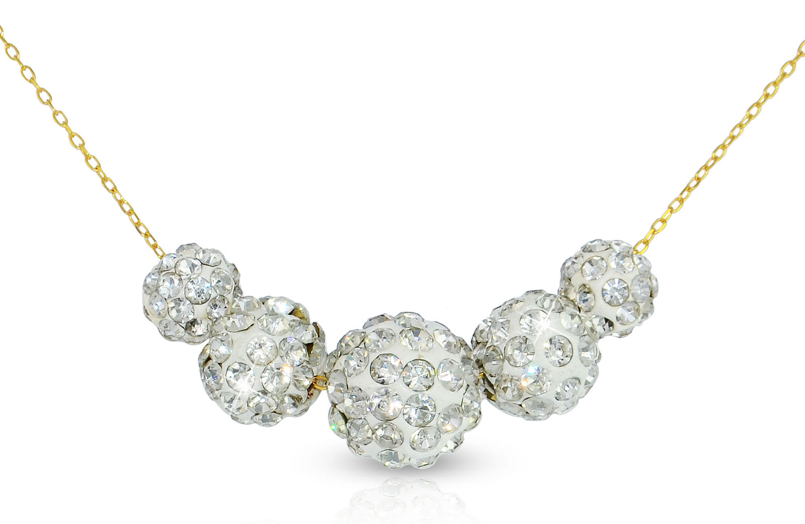 Vera Perla 10K Gold Gradual Crystals Balls Necklace