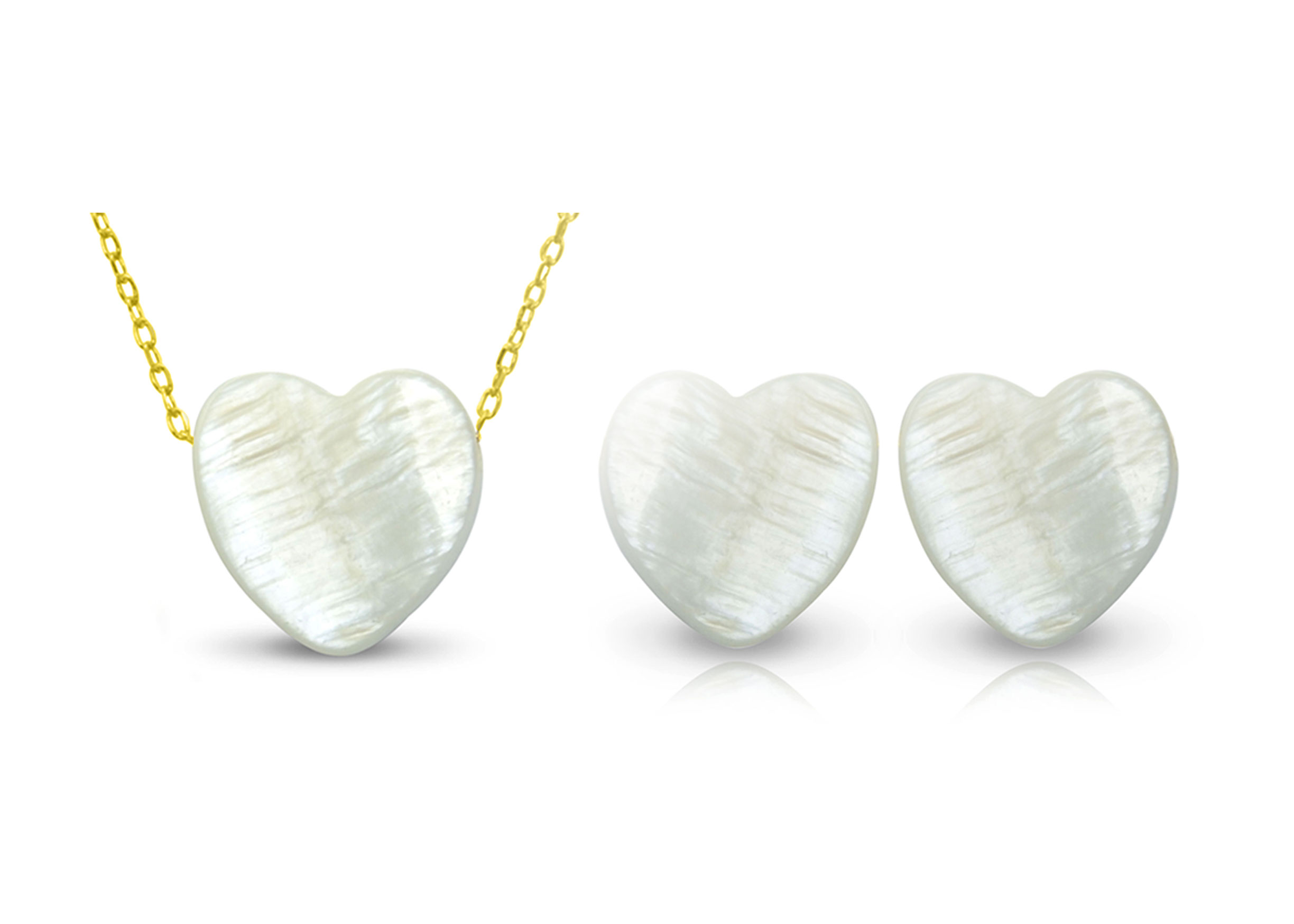 Vera Perla 10k Gold Heart Shape Mother of Pearl Jewelry Set 2 pcs