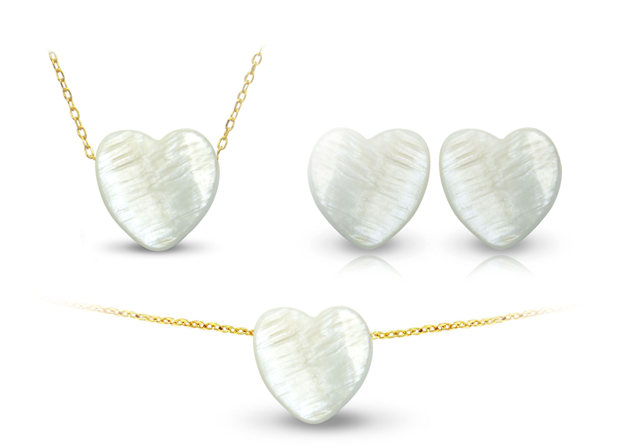 Vera Perla 10k Gold Heart Shape Mother of Pearl Jewelry Set 3 pcs