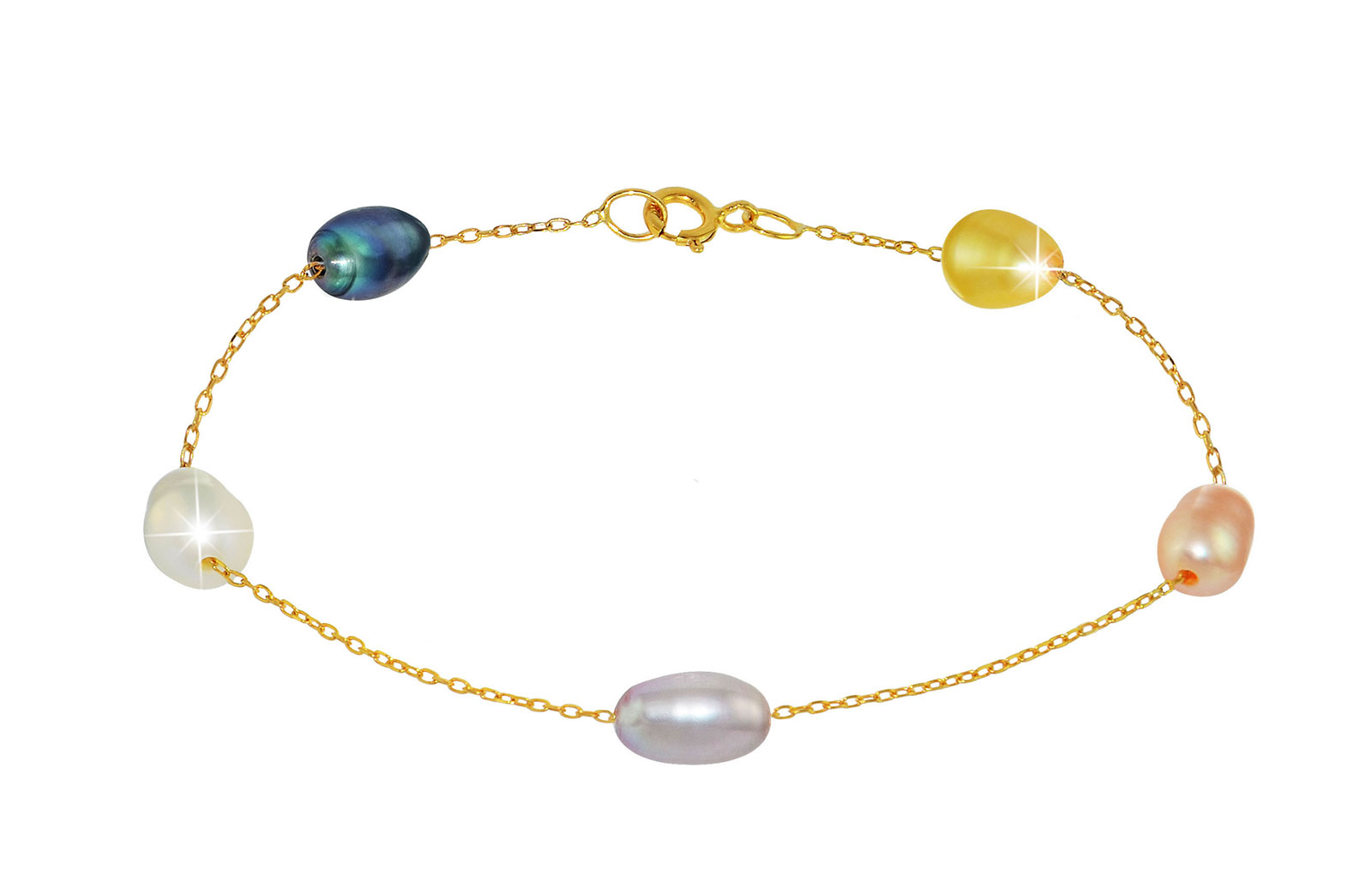 Vera Perla 10K Gold Multicolored Pearls Bracelet