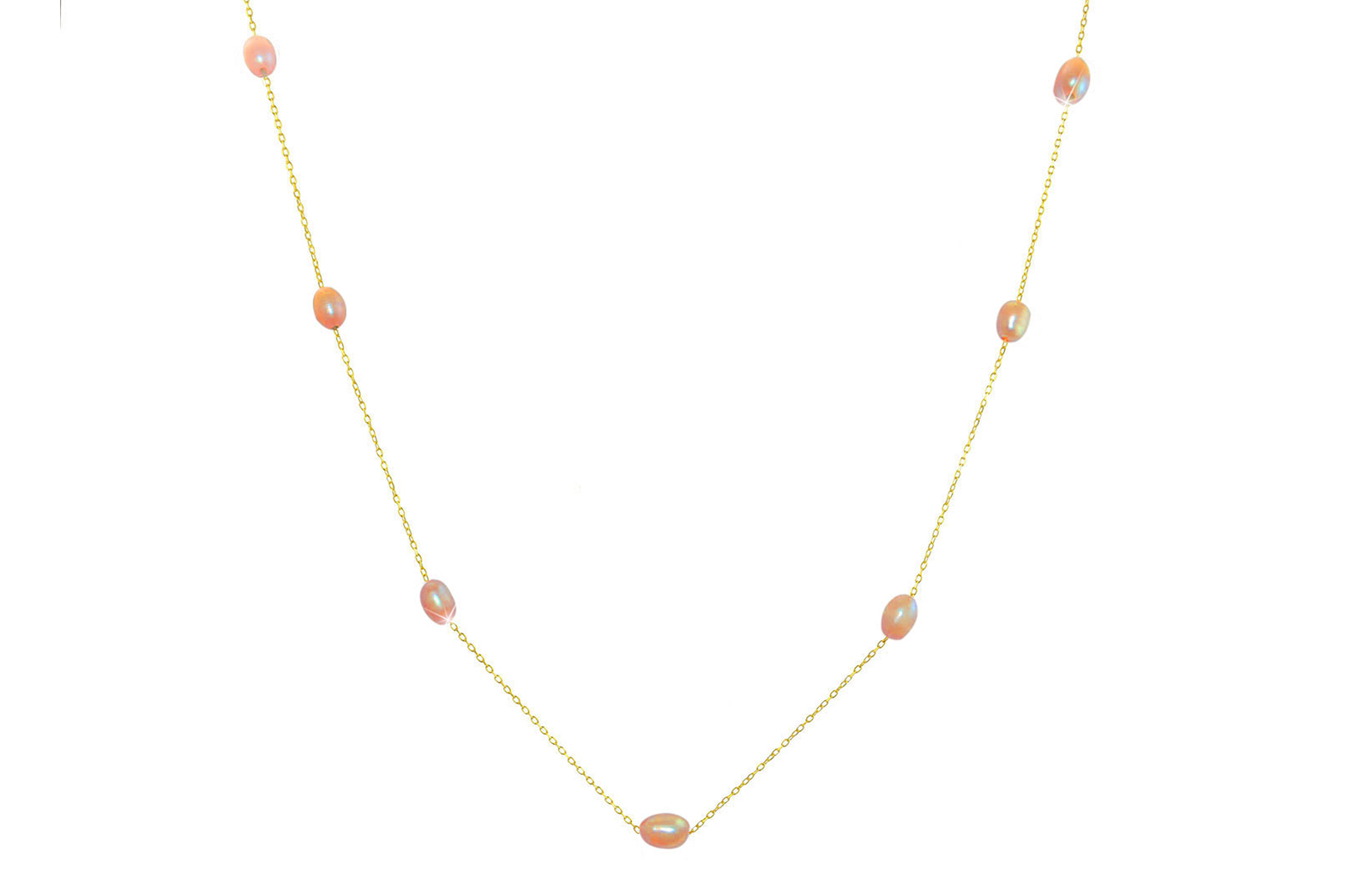 Vera Perla 10K Gold Pink  Pearls Opera Necklace