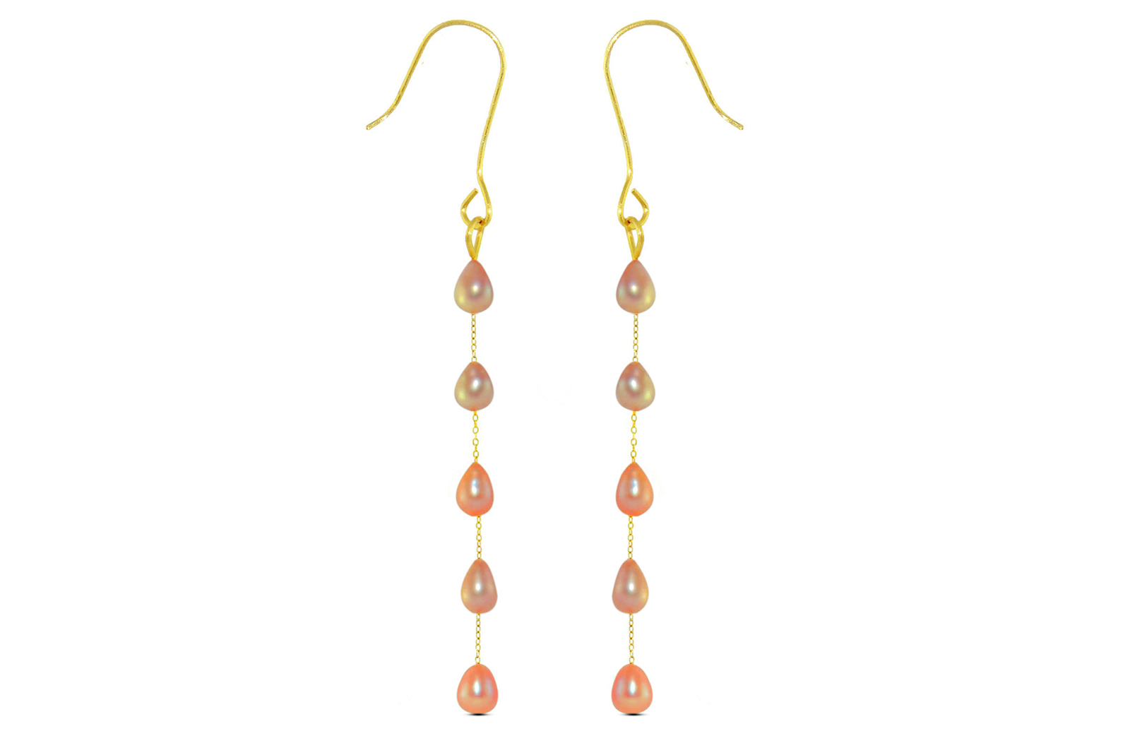 Vera Perla 10K Gold Pink Pearls Opera Drop Earrings