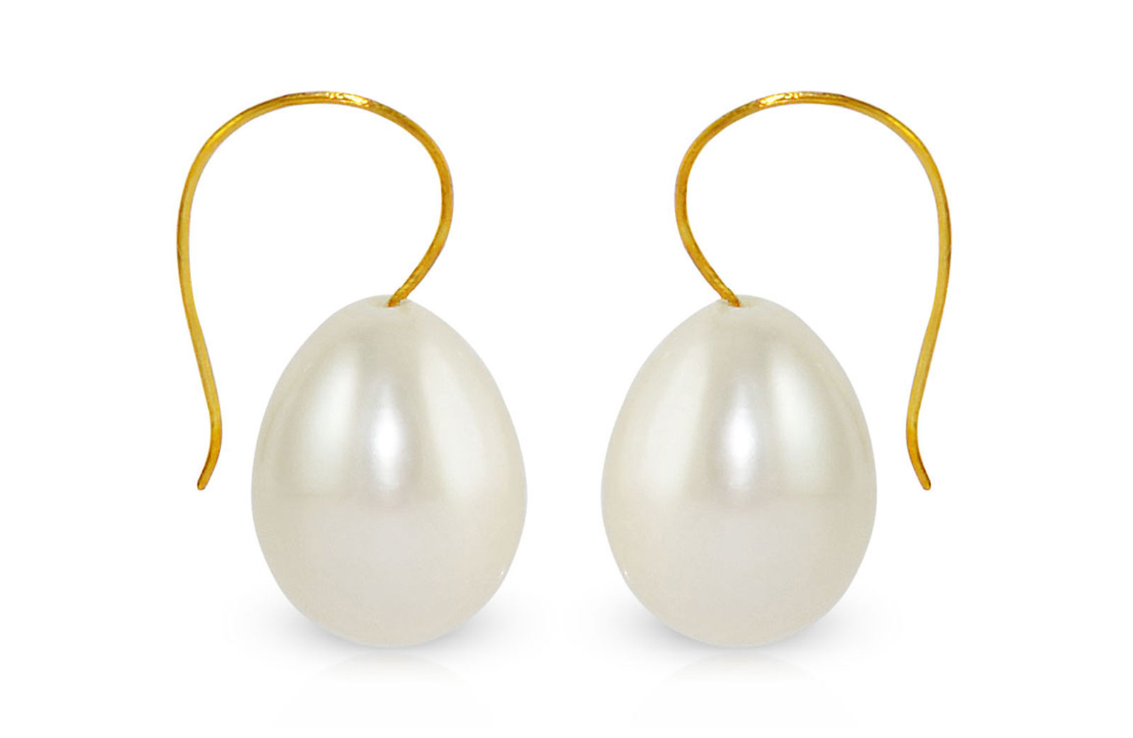 Vera Perla 10K Gold Simple 10mm Drop White Pearl Earrings