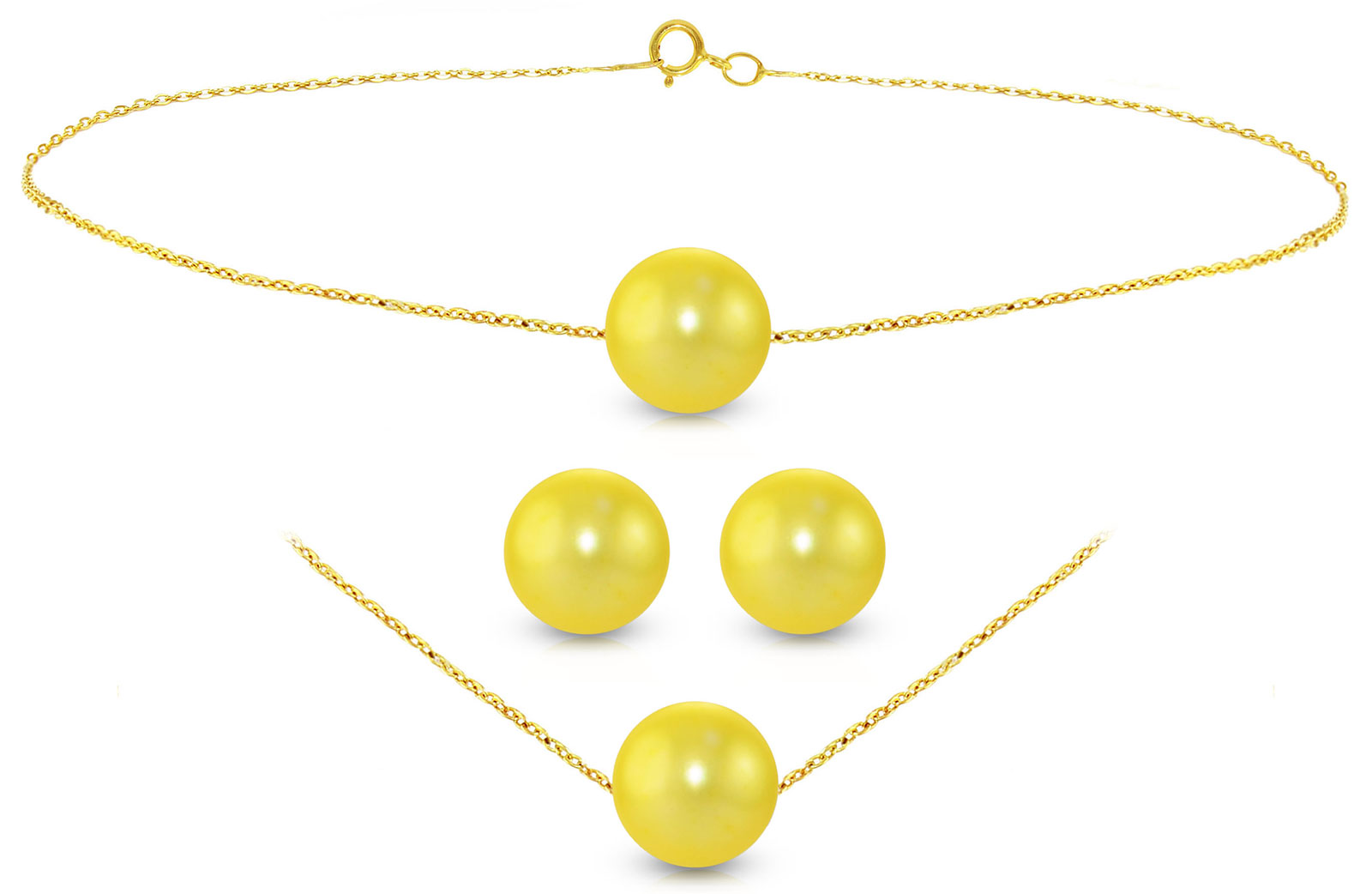 Vera Perla 10K Gold Simple 7mm Golden Pearl Jewelry Set, 3 Pieces