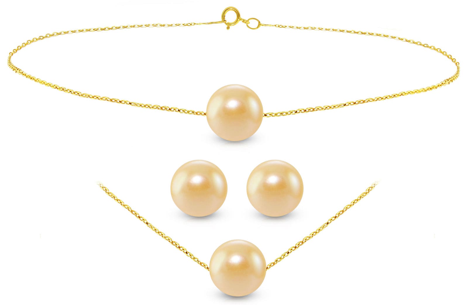 Vera Perla 10K Gold Simple 7mm Pink Pearl Jewelry Set, 3 Pieces