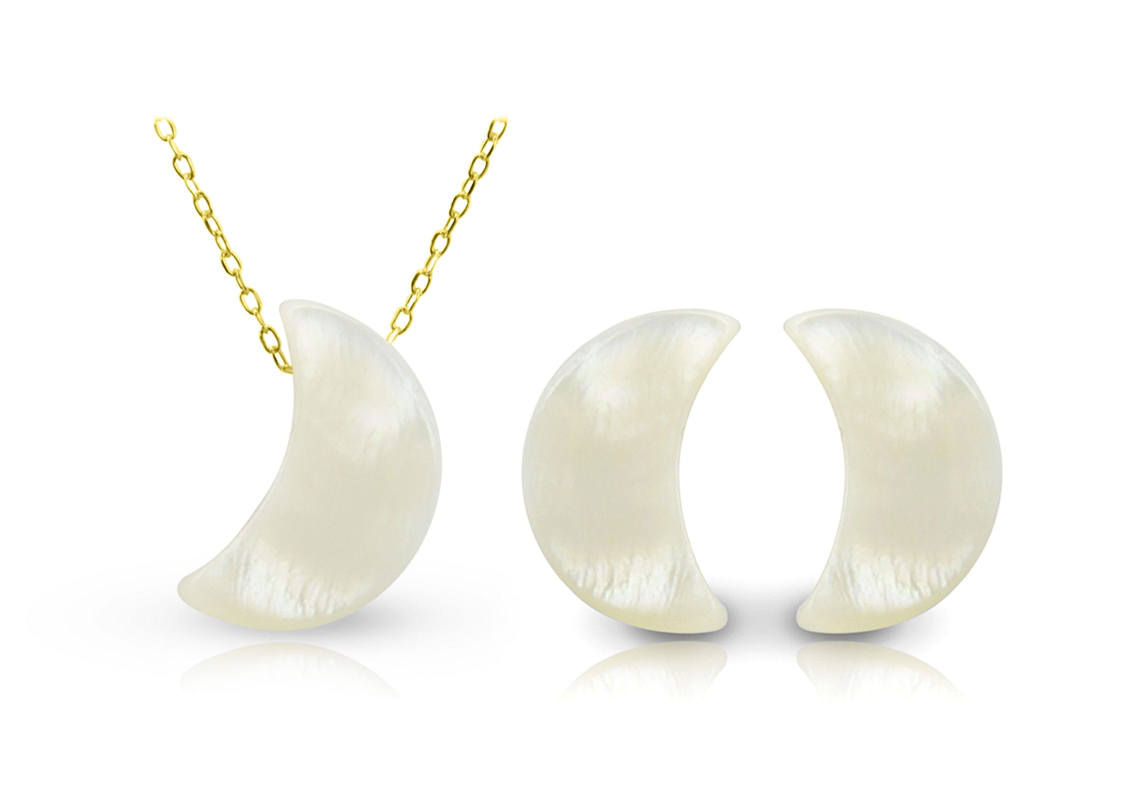 Vera Perla 10k Gold Small Crescent Shape Mother of Pearl Jewelry Set 2 pcs
