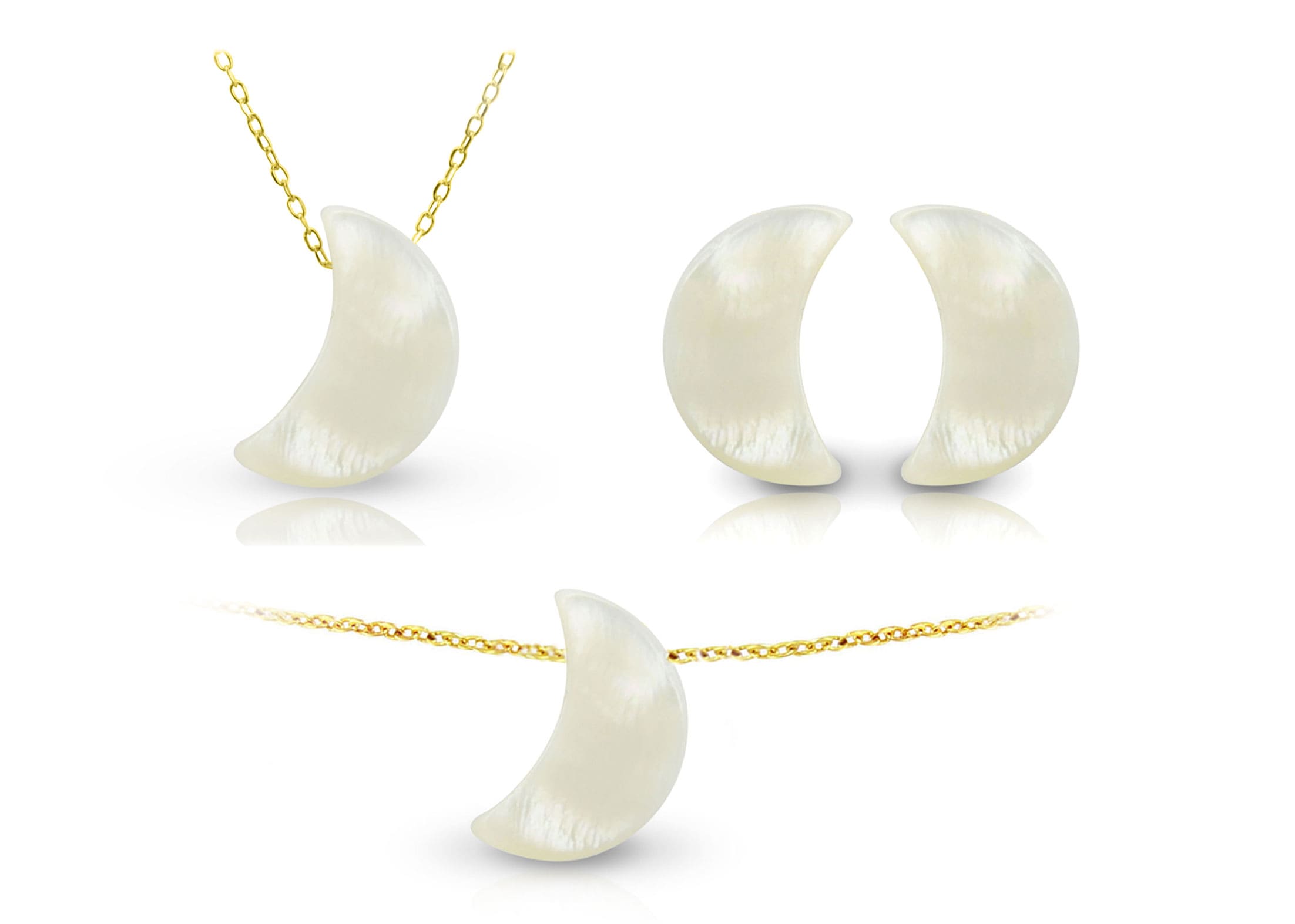 Vera Perla 10k Gold Small Crescent Shape Mother of Pearl Jewelry Set 3 pcs