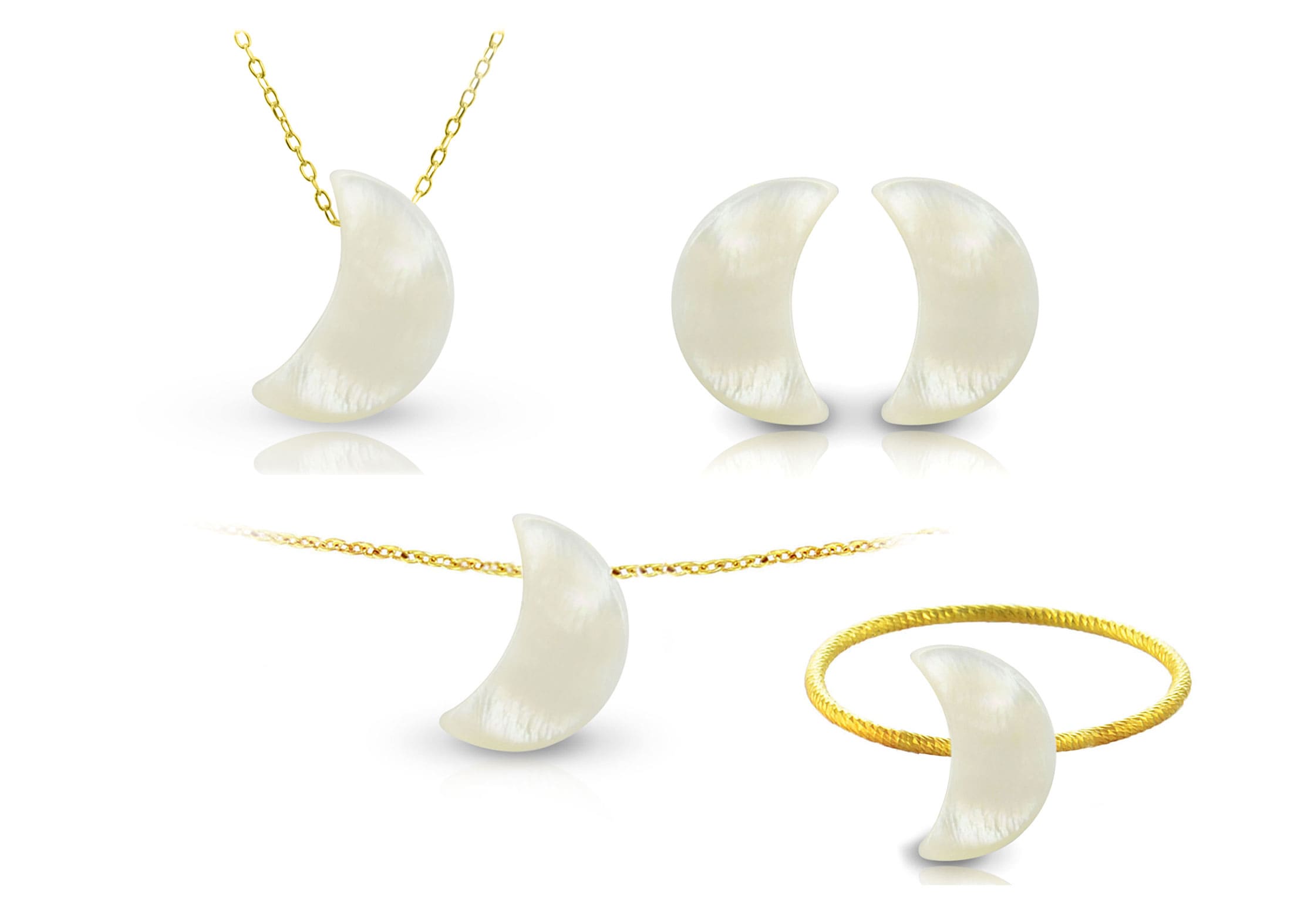 Vera Perla 10k Gold Small Crescent Shape Mother of Pearl Jewelry Set 4 pcs