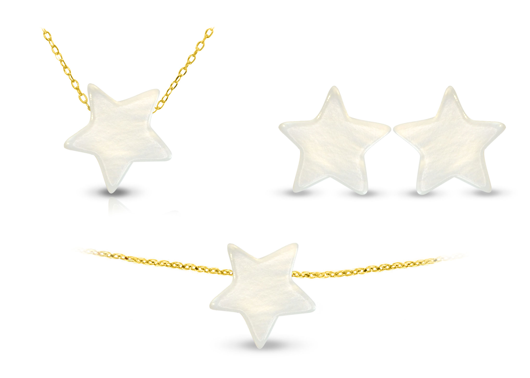 Vera Perla 10k Gold Star Shape Mother of Pearl Jewelry Set 3 pcs
