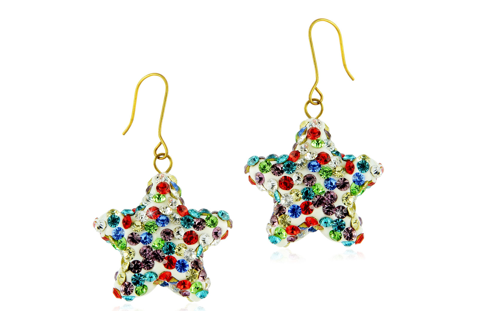Vera Perla 10k Solid Gold 20mm Crystal Star Delicate Earrings