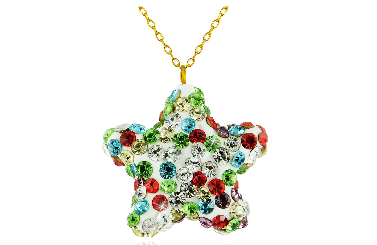 Vera Perla 10k Solid Gold 20mm Crystal Star Delicate Necklace
