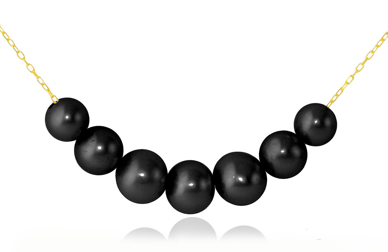 Vera Perla 10k Solid Gold 5-7mm Gradual  Black  Pearl Necklace