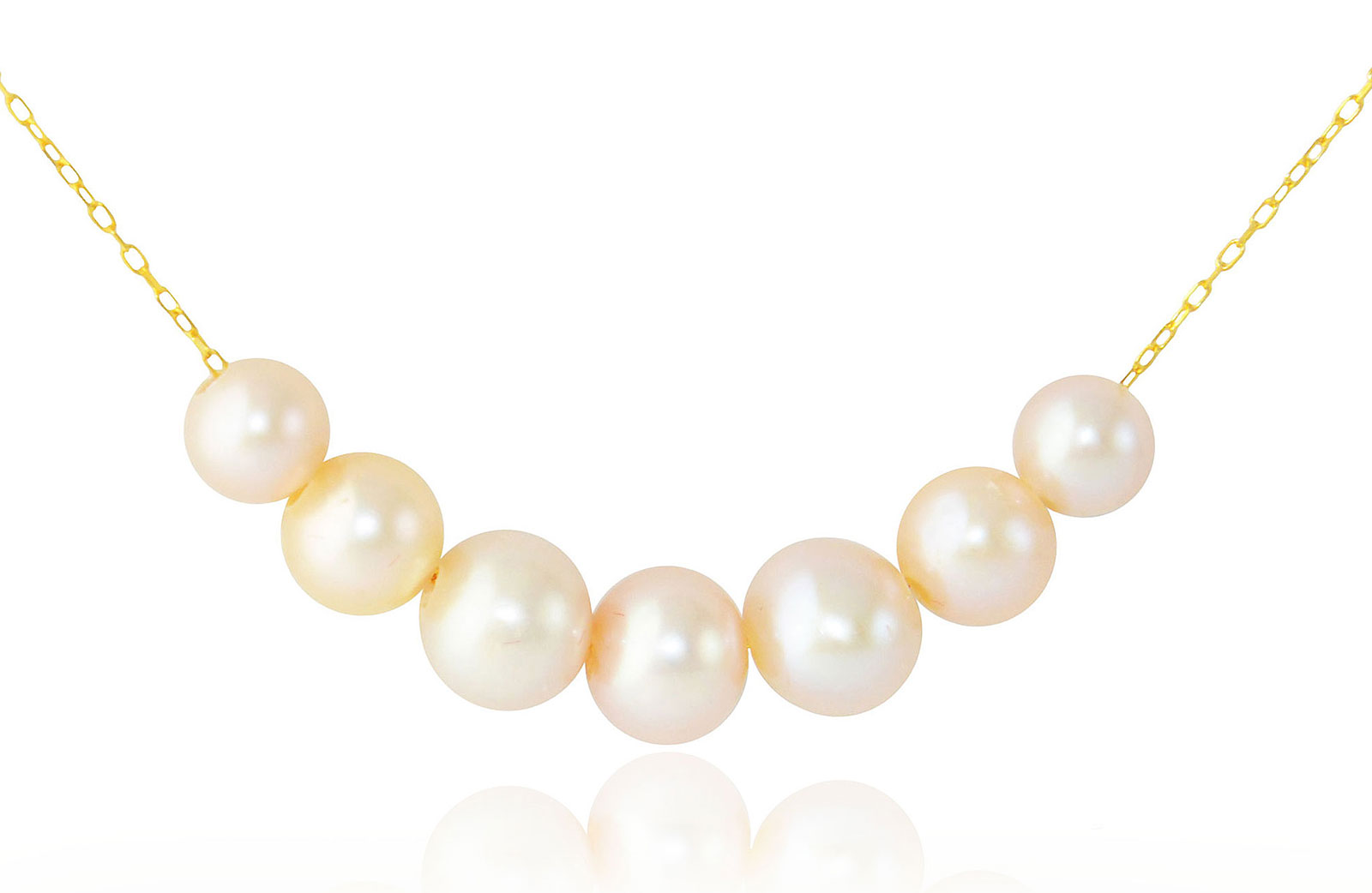 Vera Perla 10k Solid Gold 5-7mm Gradual  Light Pink-Orange Pearl Necklace