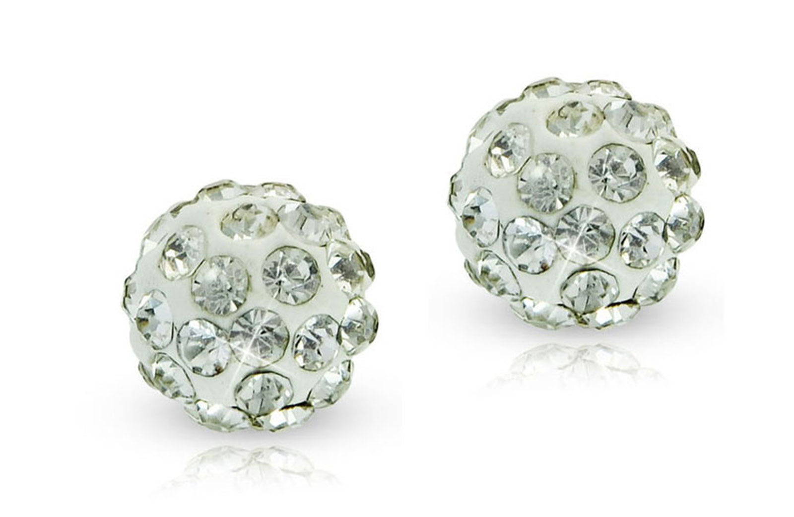 Vera Perla 10k Solid Gold 8mm Simple Crystal Ball Earrings