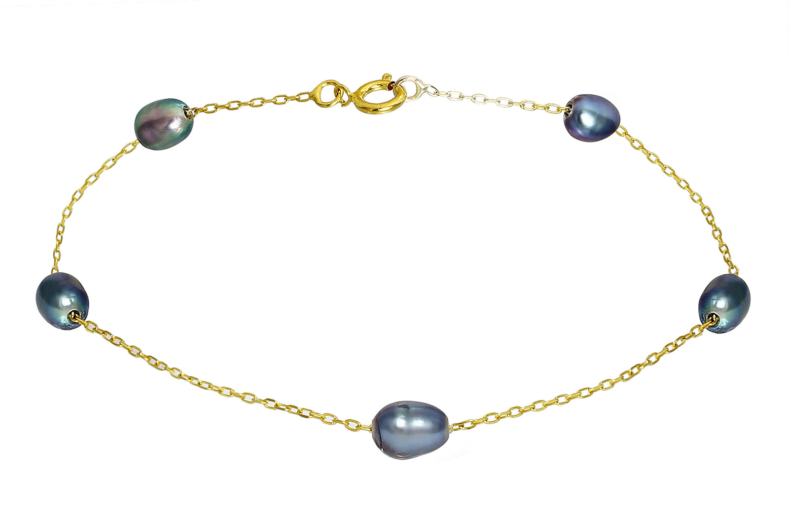 Vera Perla 10k Solid Gold and Black Color Genuine Pearls Bracelet