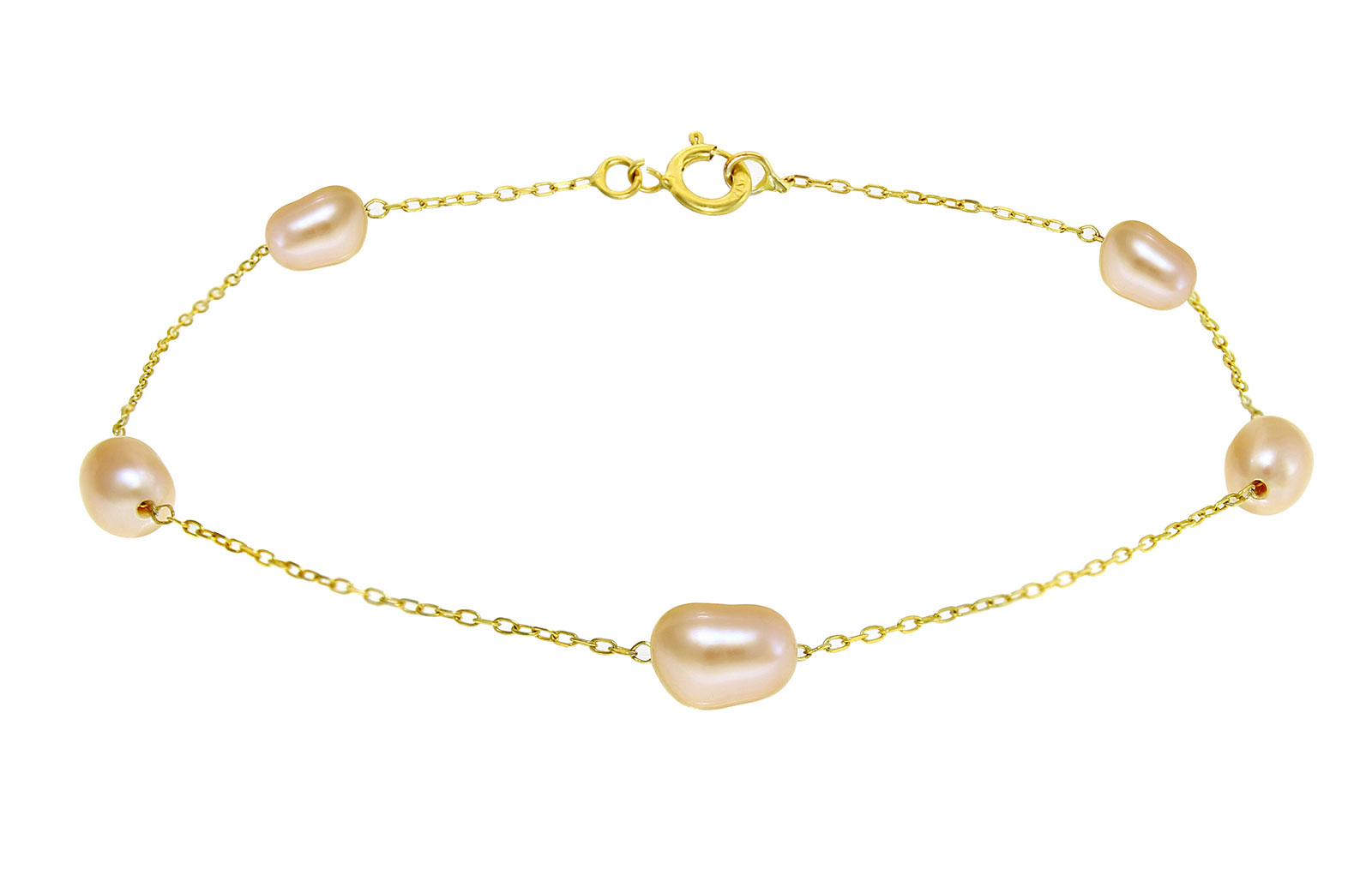 Vera Perla 10k Solid Gold and Pink Color Genuine Pearls Bracelet
