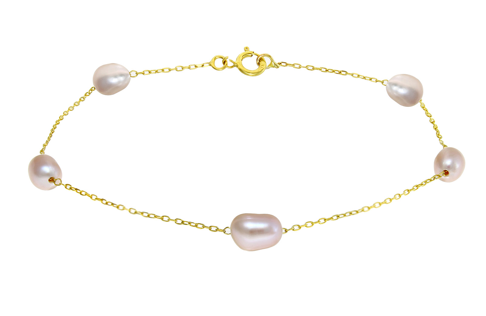 Vera Perla 10k Solid Gold and Purple Color Genuine Pearls Bracelet