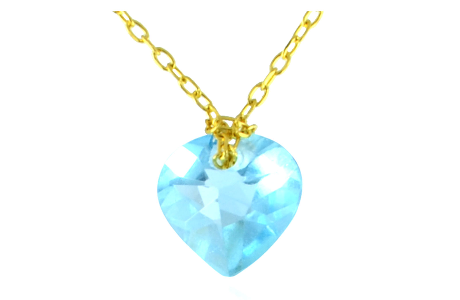 Vera Perla 10k Yellow Gold 7mm Heart Cut Genuine Sky Blue Topaz Necklace 